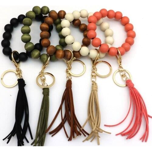 2021 Newest Korea Velvet Tassel Disc Water Drop Wood Chip Bracelet Printable Pendant Elastic Cord Keychain Multicolor Choice#72