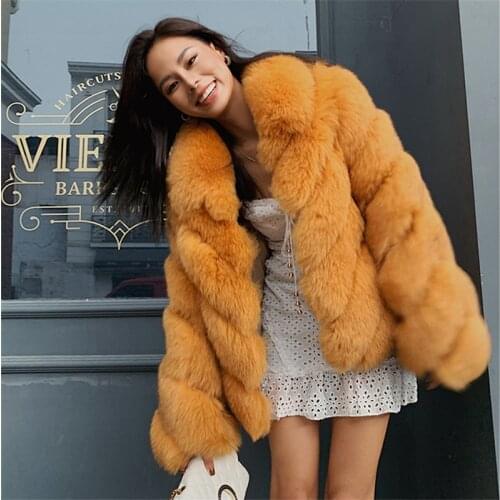 FURSARCAR 2021 New Style Winter Fur Coat Women Natural Fox Fur Jacket With Collar Twill Whole Skin Orange Color Genuine Fur