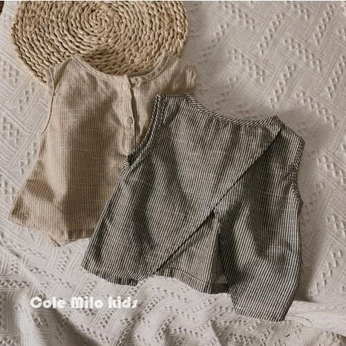 2021 new style girls boys striped vest summer cotton linen fashion kids waist vest