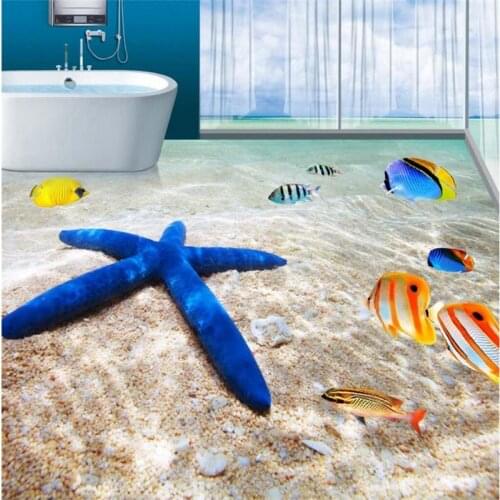 Beibehang Wallpaper Wall Painting Ocean Beach Starfish Tropical Fish Bathroom 3D Floor Tile papel de parede 3d para sala atac