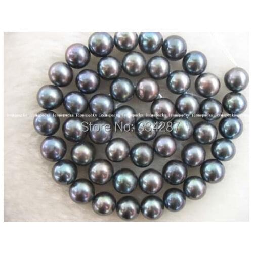Wholesales Genuine Natural Freshwater A15.5" 8-9mm black round pearl Necklace Loose Beads