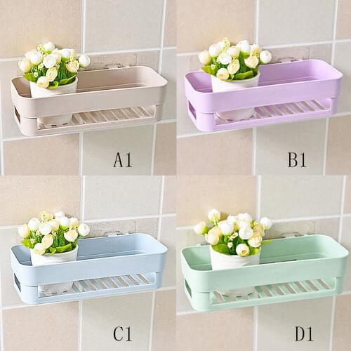 Plastic Bathroom Shelf With Suction Rack Organizer Shower Storage Cup Wall