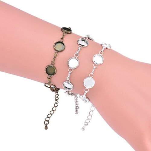 10Pcs Children Size Fit 8mm Round Glass Cabochon Cuff Tray Bezel Pad Blank Settings Adjustable Bracelets For DIY Making