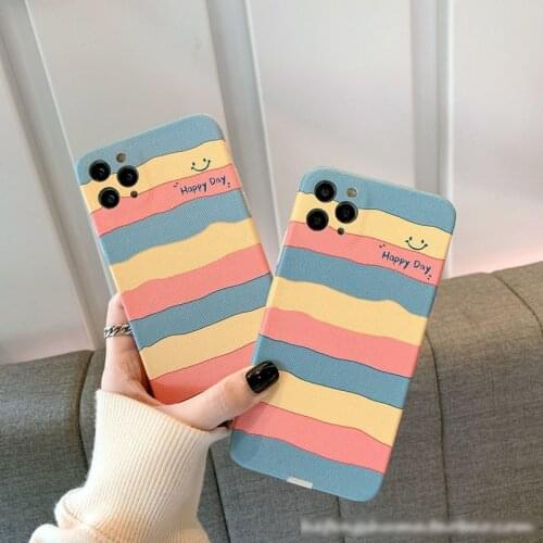 OEING Lovely Stripe Case For iPhone 12 11 Pro Max mini 7 8 XR X XS MAX SE Non-slip Particle Material Shockproof Case Cover