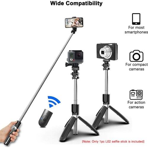 L02 Wireless BT Selfie Stick Foldable Tripod Phone Holder Remote Control 100cm Camera Base for Camera Smartphone Action Camera