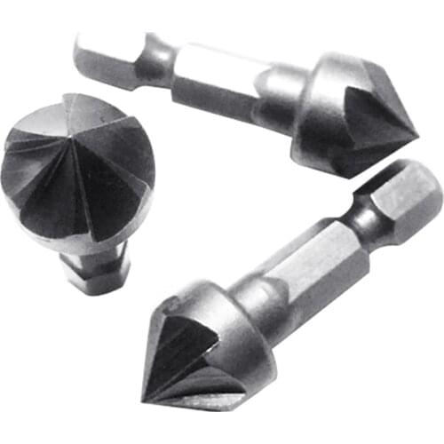 Chamfering drill bit for 90 degree countersink, hexagonal shank, woodworking, angle tip, tapered cutter, detachable cutter