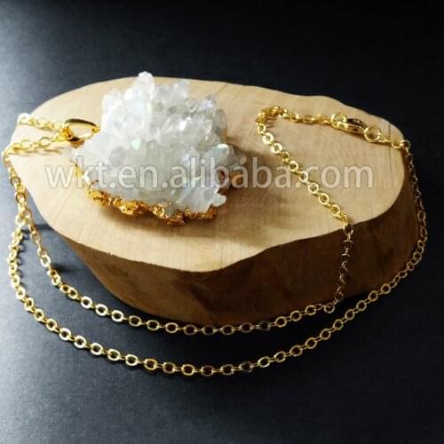 WT-N522 New design necklace natural crystal quartz raw white stone gold electroplated chain in high quality for women