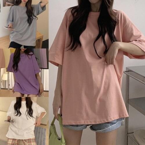 2021 Summer Short Female Basic Solid Tshirts Women T-shirt O-neck Simple Short Sleeves Loose Tee Shirt Streetwear Women Clothing