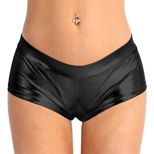 TiaoBug Women Shiny Faux Leather Low Waist Dance Hot Sexy Shorts Club Party Festival Rave Pole Dance Shorts Stage Dance Costume