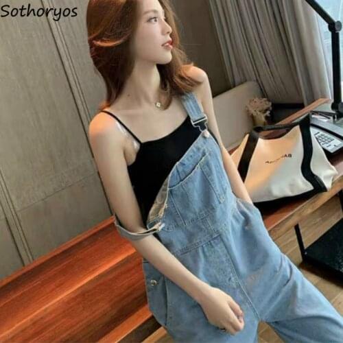 Jumpsuits Women Casual Loose Denim Blue Bodysuits Long Length Female Pocket Trousers Korean Stylish Fashion Chic Streetwear New