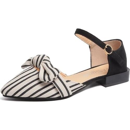 Turritopsis nutricula Women Sandals Causal Fashion low heel bow striped pointed sandals