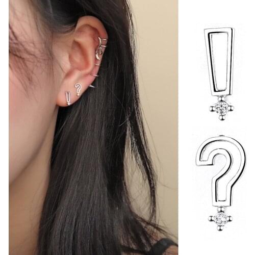Women Stud Earrings Original Design Ornaments Lovely Couple Asymmetrical Small Earrings with Zircon Silver color Jewelry Gift