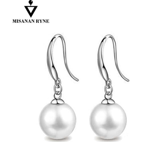 MISANANRYNE Nice Shipping 1pair Silver Color Imitation Pearl Dangle Earrings For Women New Jewelry Diameter 8mm/10mm/12mm FY