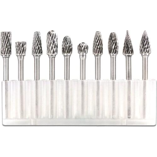1/8" Shank tungsten steel grinding head tungsten carbide burrs sets mini drill diamond burs material tungstenio accessories10pcs