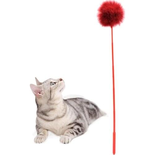 1pc Cat Pom Pom Decor Teaser Toy Creative Interactive Cat Feather Wand Kitten Teaser Toy Pet Supplies Random Color