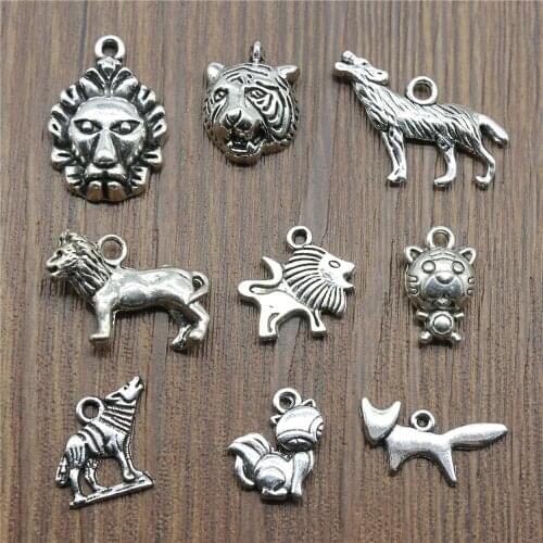 10pcs Tiger Charms Wolf Charms Pendants Jewelry Making Animal Lion Charms For Bracelet Making Antique Silver Color