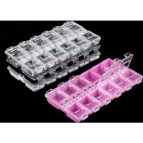 100pcs 12 Grids Empty Case For Nail Art Decoration Rhinestones Beads Jewelry Accessories Storage Box Clear Pink Black White
