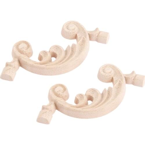 2Pcs 8*8cm Decorative Wood Appliques Unpainted Wood Oak Carved Wave Flower Onlay Applique for Home Furniture Door Decor Crafts