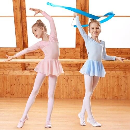 2018 New Childrens Dance Dress Long Sleeve Kids Dance Training Dress Girls Soft Yarn Lace Ballet Dancing Suit B-6388