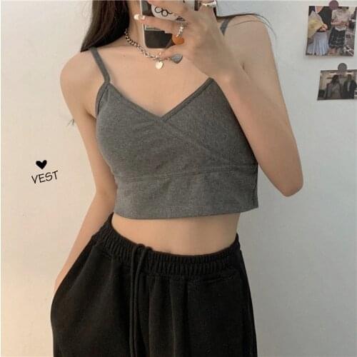 2021 Summer Clothes For Women New Style V-Neck Top Small Camisole Outerwear With Chest Pad Short Corset Top Ropa Mujer