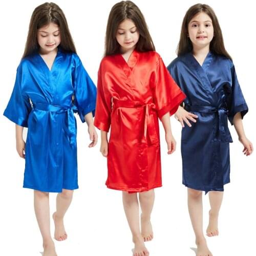 Baby Bathrobe for Party Kids Robes Clothes Toddler Baby Girl Solid Silk Satin Kimono Birthday Sleepwear Child Summer Robe