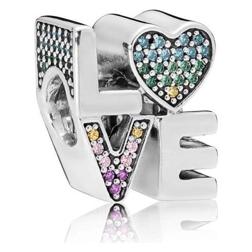 Free Shipping Authentic 925 Sterling Silver Rainbow Love Charm Fit Original Pandora Bracelet For Women DIY Jewelry S925 Bead