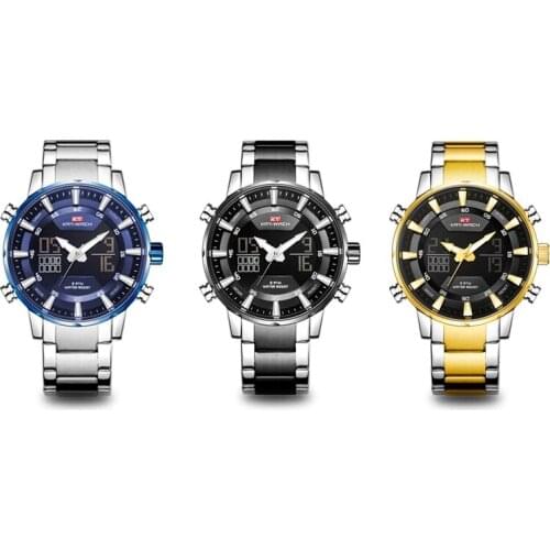 Business Newarrived Kat Watch Dual Display Quartz Original Men Watch Casual Waterproof Stainless Steel BandWristwatch Multicolor
