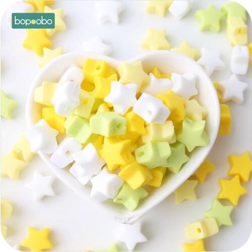 Bopoobo Silicone Beads Star Shape 30pcs 14mm Food Grade Teether Colorful Star Set Beads Bracelet Diy Jewelry Baby Teether