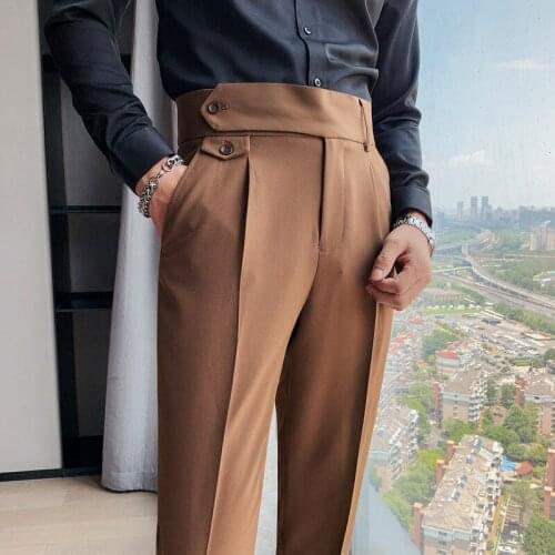 Pants Men Autumn Spring Business Straight Cotton Trousers Stretch Man Elastic Slim Casual Personality Brand Clothing High Qualit
