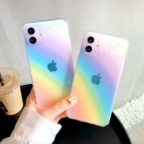 Rainbow phone case For iPhone 12 Pro 11 Pro Max XS XR X 8 7 Plus SE 2020 Soft Flowers nice day protective cover