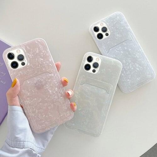 Card Bag Phone Case For iphone 12 Mini 11 Pro XS Max X XR SE 2020 7 8 Plus Silicone Soft TPU Glitter Pearl Marble Back Cover