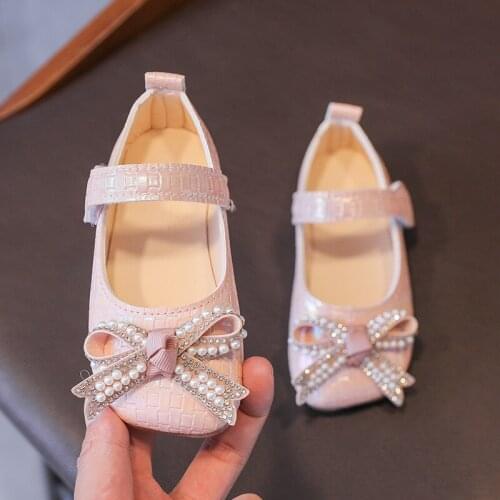 Girls Leather Shoes Autumn Fashion Pearl Sequins Baby Girl Shoes Flat Heels Bow Princess Kids Dress Shoes SP123