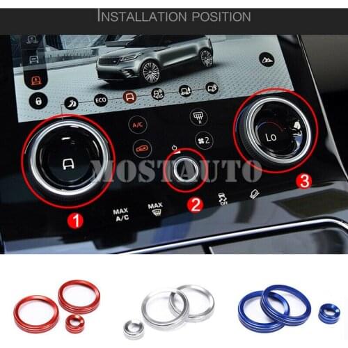 For Land Rover Range Rover Velar 2017-2018 Aluminum Air Conditioning knobs Button Cover Silver/Red /Blue 3pcs Car Decor Car Trim