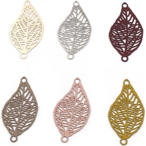 DoreenBeads Fashion Copper Filigree Stamping Connectors Leaf Ginger Colorful Jewelry DIY Findings Charms 28mm x 15mm, 10 PCs