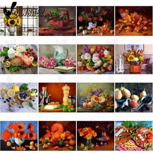 Flower and Fruit Basket Diamond Painting 5D Diy Wall Art Sunflower Cantaloupe Blueberry Square Diamond Inlaid Home Room Decor