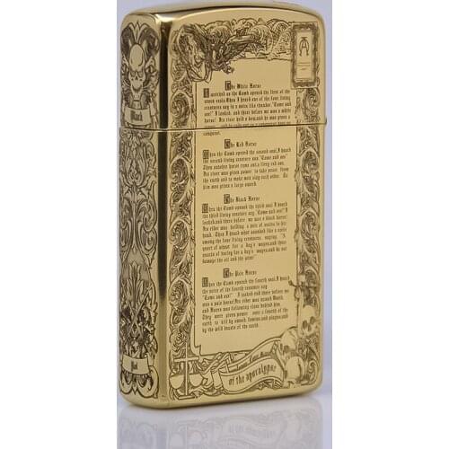 Zorro Kerosene Lighter Pure Copper Carving Classic Knight Pattern Z909 Narrow Size Gasoline Lighter Business Gift Outside Tool