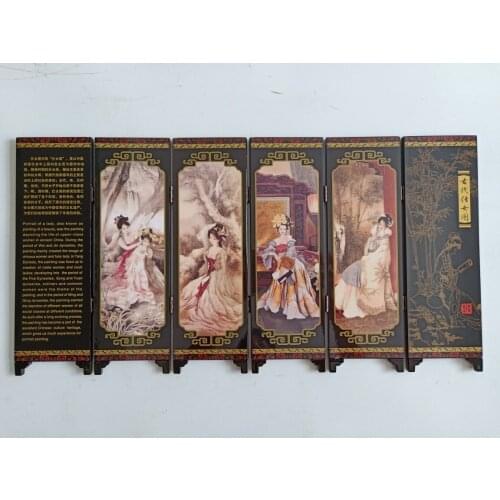 China Collect Exquisite Lacquer PaIntIng Hand Painting Belle Folding Small Folding Screens Handicraft Home Decoration