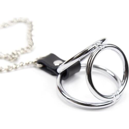 Cock ring chastity delay penis Metal Steel Cage Impotence Erection Aid Sex Erectile Dysfunction chain nipple clamps shaking milk