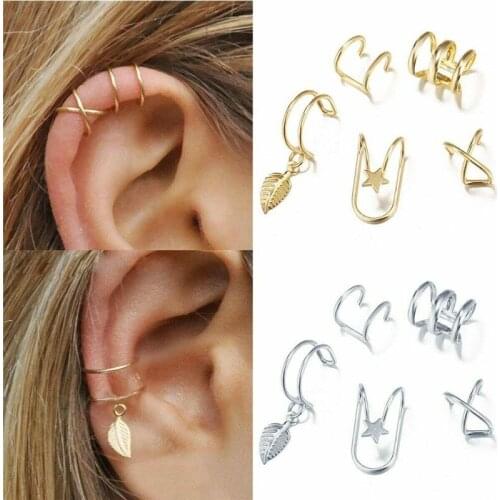 5-piece Suit Fashion Punk Rock Ear Clip Cuff Bag Earrings No Perforation Clip Cartilage Bag Earrings Womens Personality Jewelry