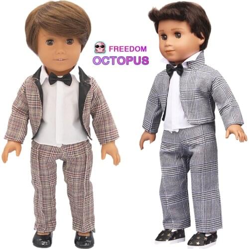 18inch American Boys Evening Dress Suit Girl Elegant Tuxedo Coat+T-shirt+Trousers Set Clothes Fit 43cm Baby 1/3BJD Russia Dolls