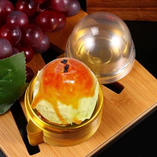 50pcs Round Plastic Egg-Yolk Puff Blister Box Container Mooncake Dome Boxes Baking Packing Box (Golden Tray)