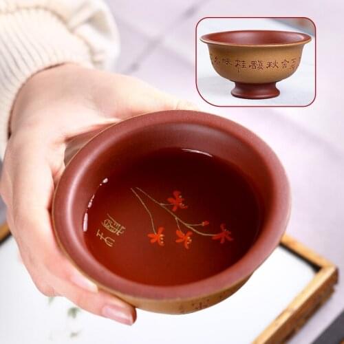 Dream small sand in yixing famous handmade kung fu tea cup, gift boxes sample tea cup double color engraving master cup