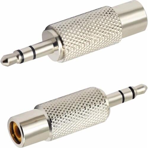 RCA to 3.5MM Audio Adapter Metal 3.5mm (1/8 Inch) Stereo Plug Male to RCA Female Jack Adaptor Connector(Silver)(2 pcs, 3-Pole)