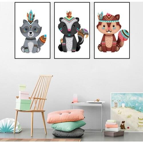 Childrens Room Wall Boys And Girls Animal Squirrel Raccoon Hedgehog Canvas Painting Wall Pictures Poster Living Room Decoration