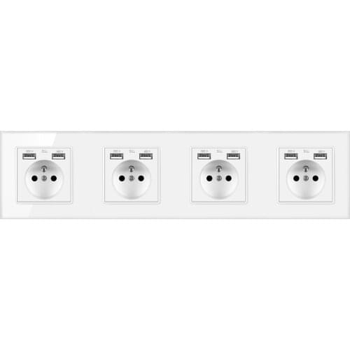 FRON 344*86 French Standard Tempered Crystal Glass Enchufe USB 5V 2100mA Wall Socket Prise Outlet AC110-250V 16A Sockets