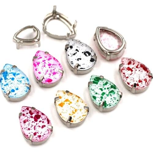 New Teardrop Shape Eggshell Series Glass Crystal Sewing sliver claw Frame Pointback rhinestones for clothing
