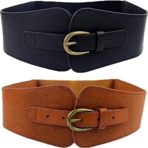 Retro totem belt women imitation leather pin buckle wide female designer fashion waist belt lady waist docoration