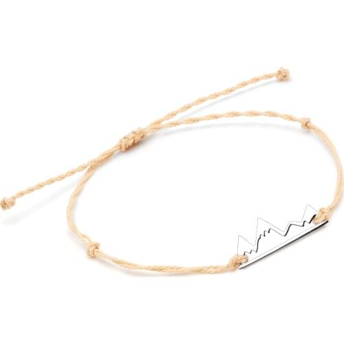 Stainless Steel Mountain Charm Waxed String Braided Bracelets Women Men Waterproof Nature Outdoor Summer Forest Knotted Jewelry