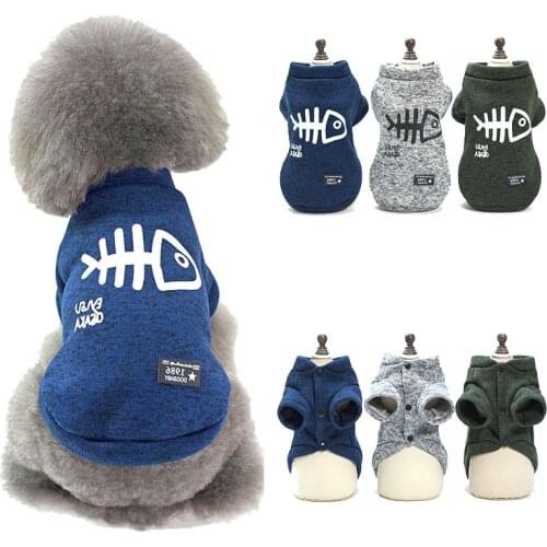 Pet Dog Clothes Autumn Winter Dogs Coat Jacket Warm Fish Bone Print Dog Hoodies Sweater Pets Clothing For Chihuahua Cat Clothes
