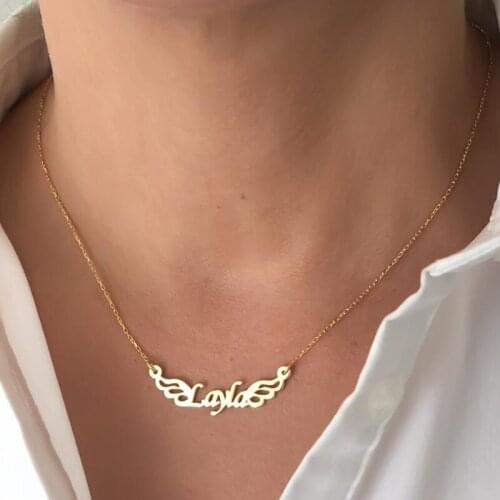 Custom Angel Wings Name Necklace Nameplate Necklace For Women Personalized Stainless Steel Gold Chain Customized BFF Jewelry